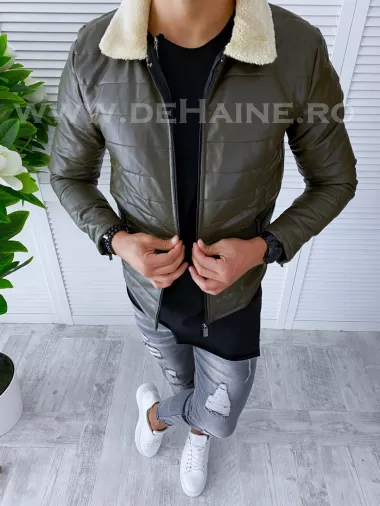 Geaca barbati kaki piele ecologica B2801 D1-4